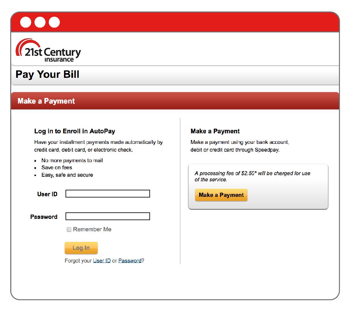 pay your bill screenshot, 21st Century Insurance
