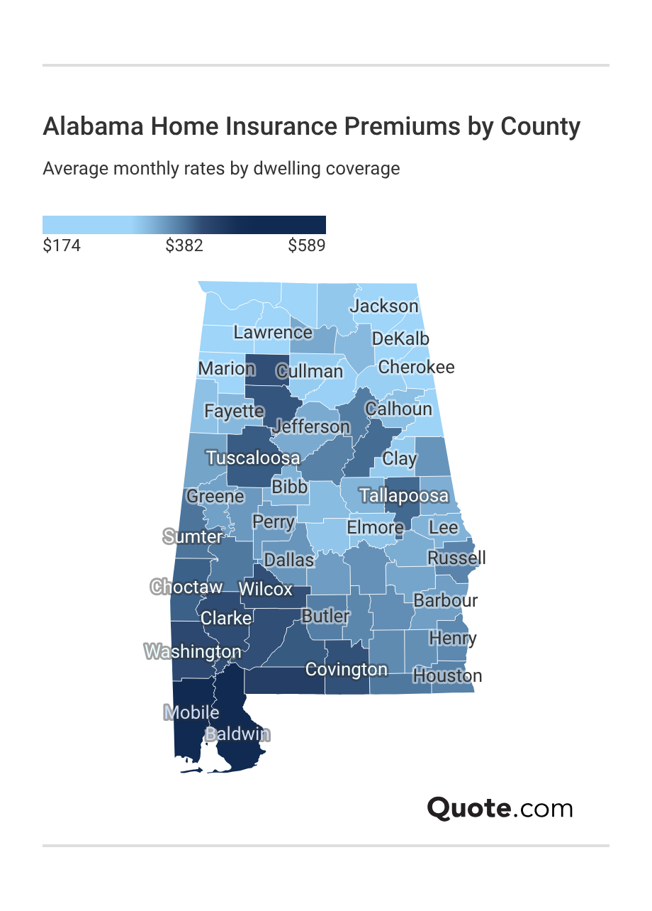 Alabama Home Insurance Premiums by County