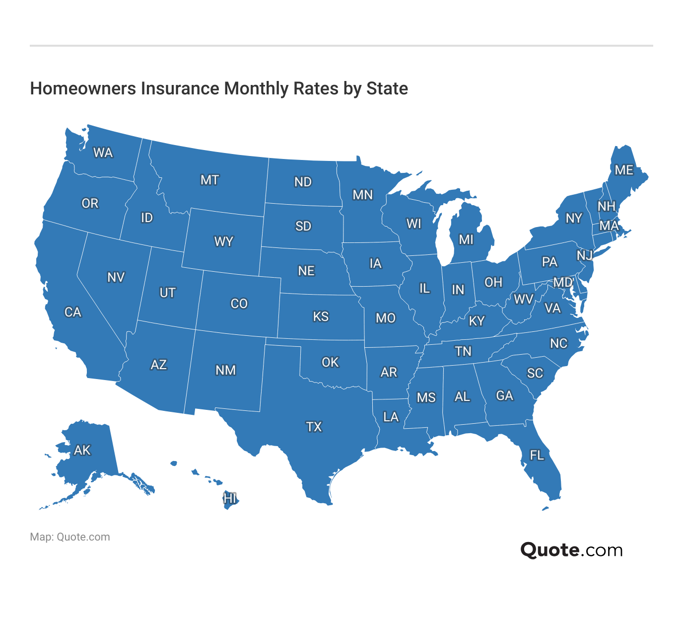 <h3>Homeowners Insurance Monthly Rates by State</h3>